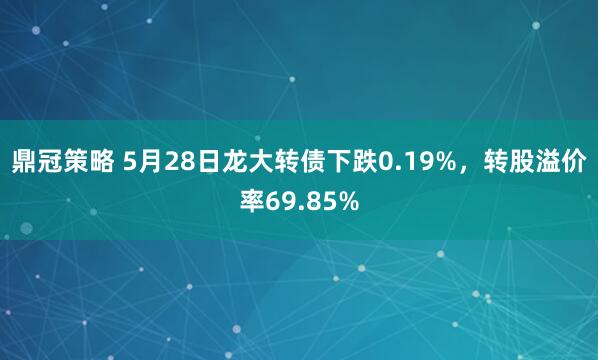 鼎冠策略 5月28日龙大转债下跌0.19%,转股溢价率69.85%